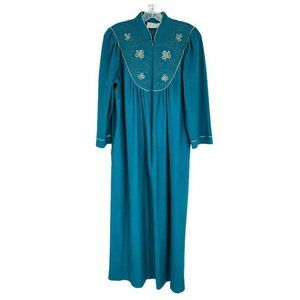 Vanity Fair Grandma Nightgown Housedress S VTG Teal Green Zip Front Short Sleeve